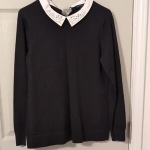 Tommy Hilfiger Black Sweater with Embellished White Collar